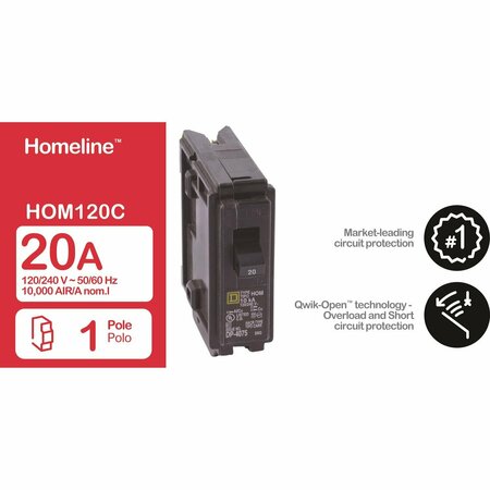 Square D Miniature Circuit Breaker, HOM Series 20A, 1 Pole, 120/240V AC HOM120C